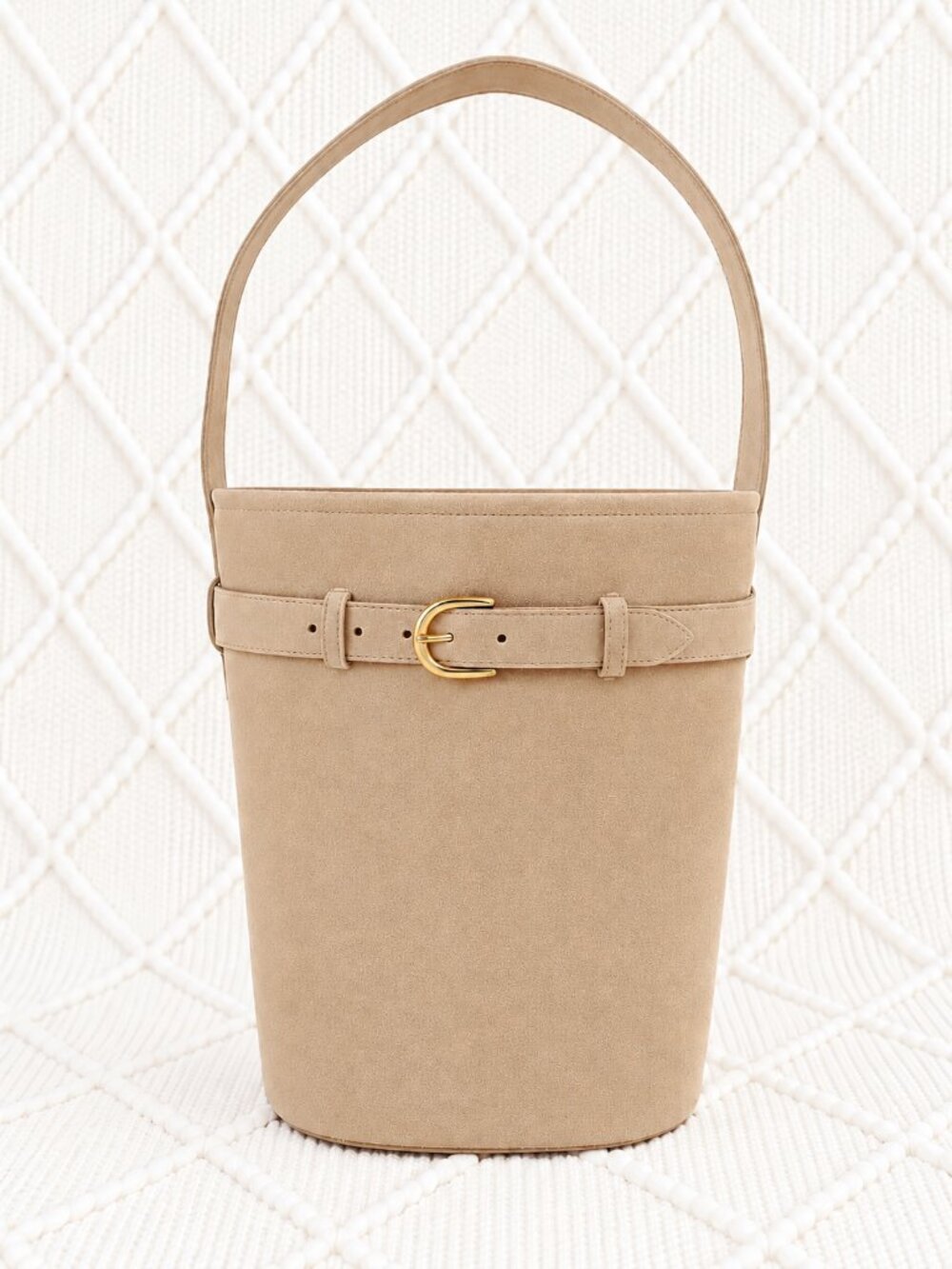 NWT J. Crew Berkeley Leather Belted Bucket Bag Tote in Buttery Neutral Tan Suede